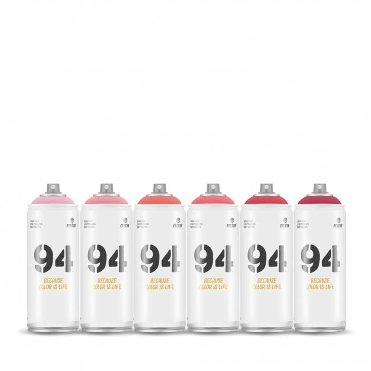 MTN94 spuitbussen pakket - 6x Rode tinten - Lage druk, matte afwerking graffiti spuitverf - 400ml
