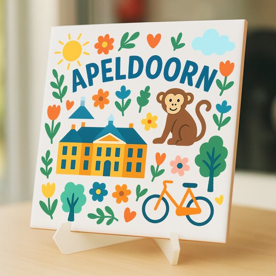Carreau Apeldoorn - 15×15 cm - Céramique - Souvenir décoratif - Avec support/chevalet transparent - Cadeau - Carreaux avec texte