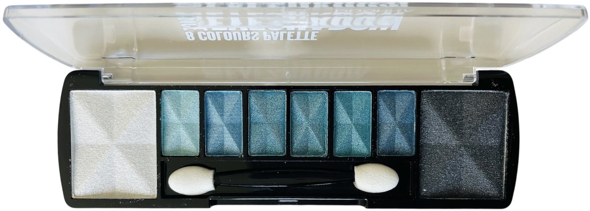 D'Donna - Oogschaduw Palette - Space Azul - met lange applicator - 8 kleuren: wit / blauw / zwart - 1 doosje met 10 gram inhoud