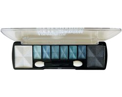 D'Donna - Oogschaduw Palette - Space Azul - met lange applicator - 8 kleuren: wit / blauw / zwart - 1 doosje met 10 gram inhoud