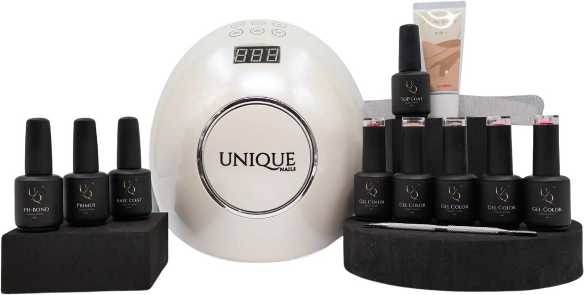Unique – Gel Nagellak Starterspakket – UV Lamp + 5 Kleuren – Power Collection