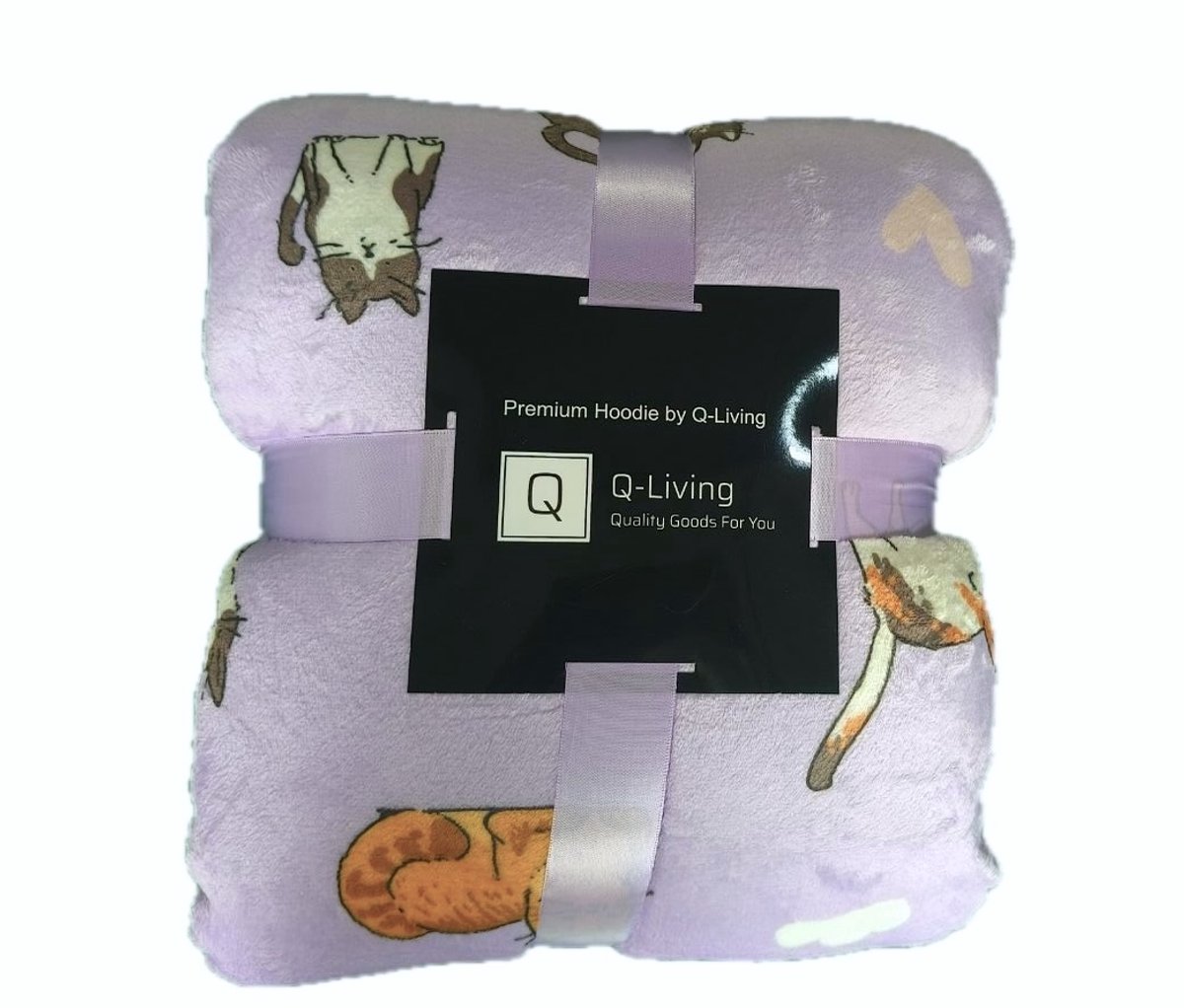 Q-Living Hoodie Deken - Plaid Met Mouwen - Hoodie - Snuggle Hoodie - Fleece Deken Met Mouwen - 1450 gram - Kat - Lila — cadeau in Wonen & Interieur - foto 7