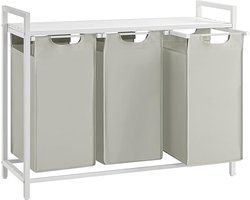 FurnStar Wasmand - Wassorteerder - 3 vakken - Wasmanden - Wassorteerder 3 vaken - 3x 38 L - 114L - Metalen Frame - Stijlvol en Duurzaam- Wit