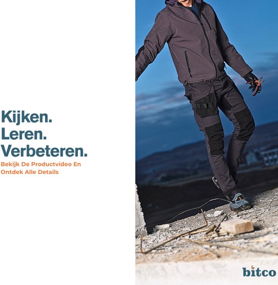 BITCO- SAUER -Stretch Black Work Pants Men Poches genouillères hydrofuges et oléofuges Renforcé en Water