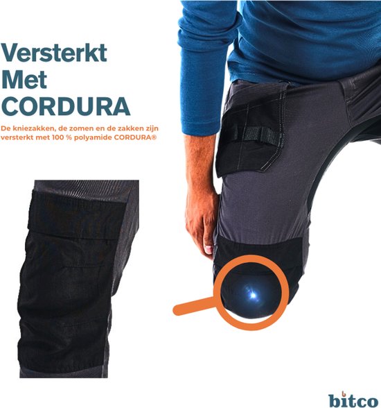 BITCO- SAUER -Stretch Black Work Pants Men Poches genouillères hydrofuges et oléofuges Renforcé en Water