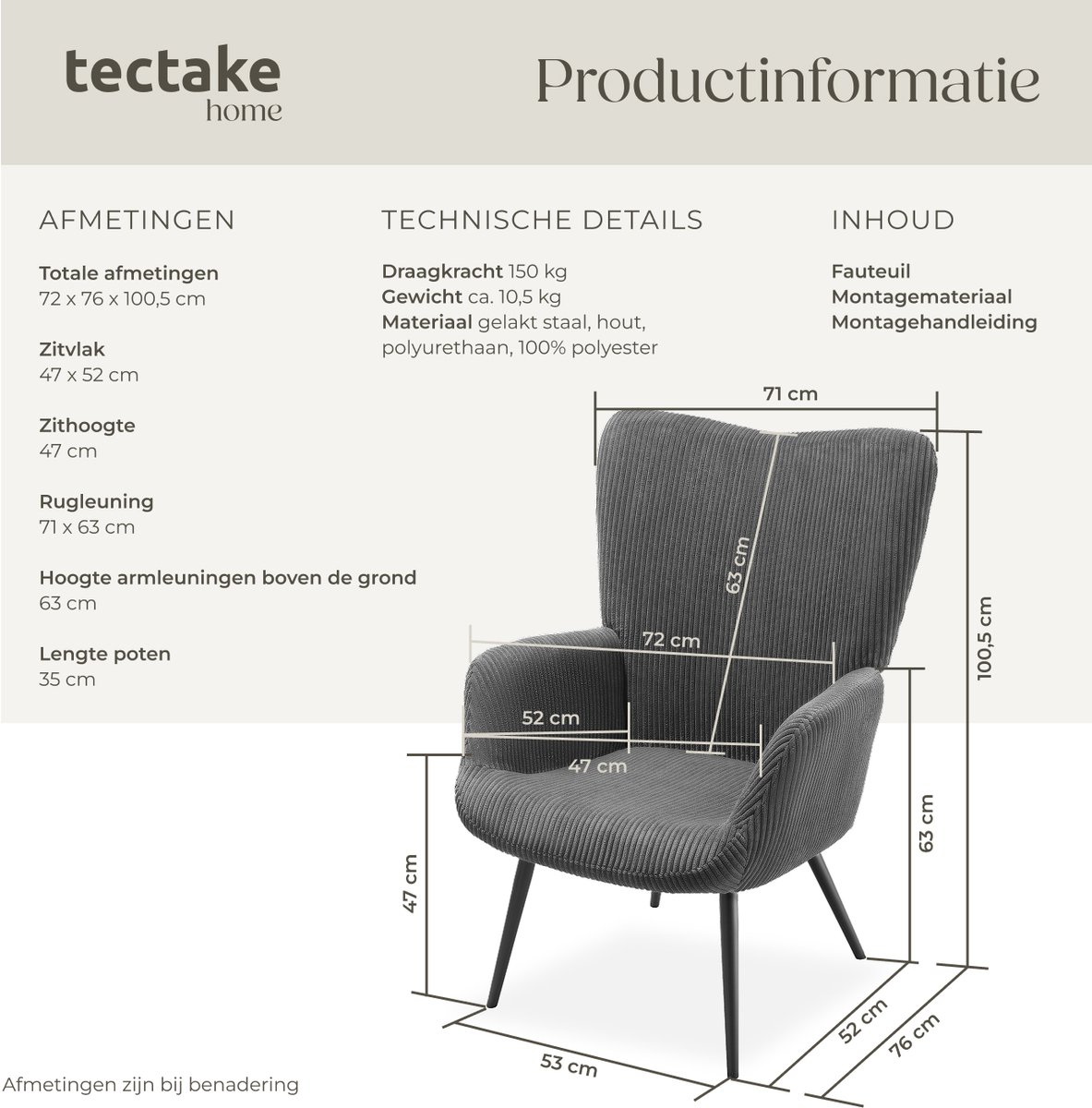 tectake tectake Oorfauteuil Loungefauteuil - afbeelding 4