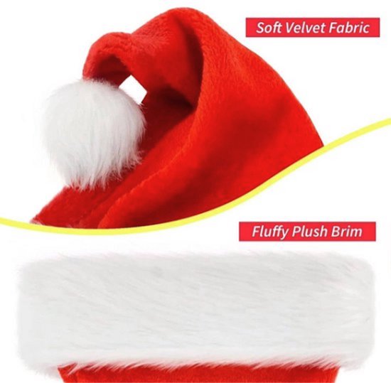 OGAJO Kerstmuts, kerstmuts, kerstfeestmuts voor uniseks volwassenen, extra dik klassiek bont voor nieuwjaarsfeest feestbenodigdheden (rood-1