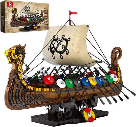 Reobrix 66101 Viking Longship bouwset | Miniratuur boot constructie modelbouw | Educatief speelgoed bouwpakketten voor kinderen & volwassenen | Geschikt voor Lego | Bouwdoos met 2547 bouwstenen