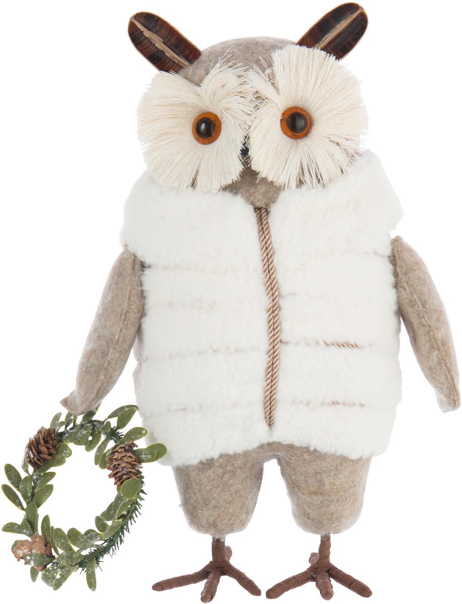 J-Line figuur Uil + Jas - polyester - beige/wit - large