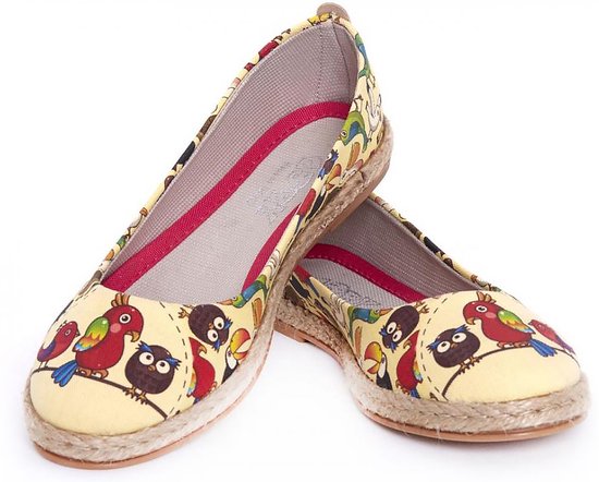 GOBY - Vogels Print - Ballerines - Appartements - Haute Qualité - Fait main - Girls Print - Taille 37