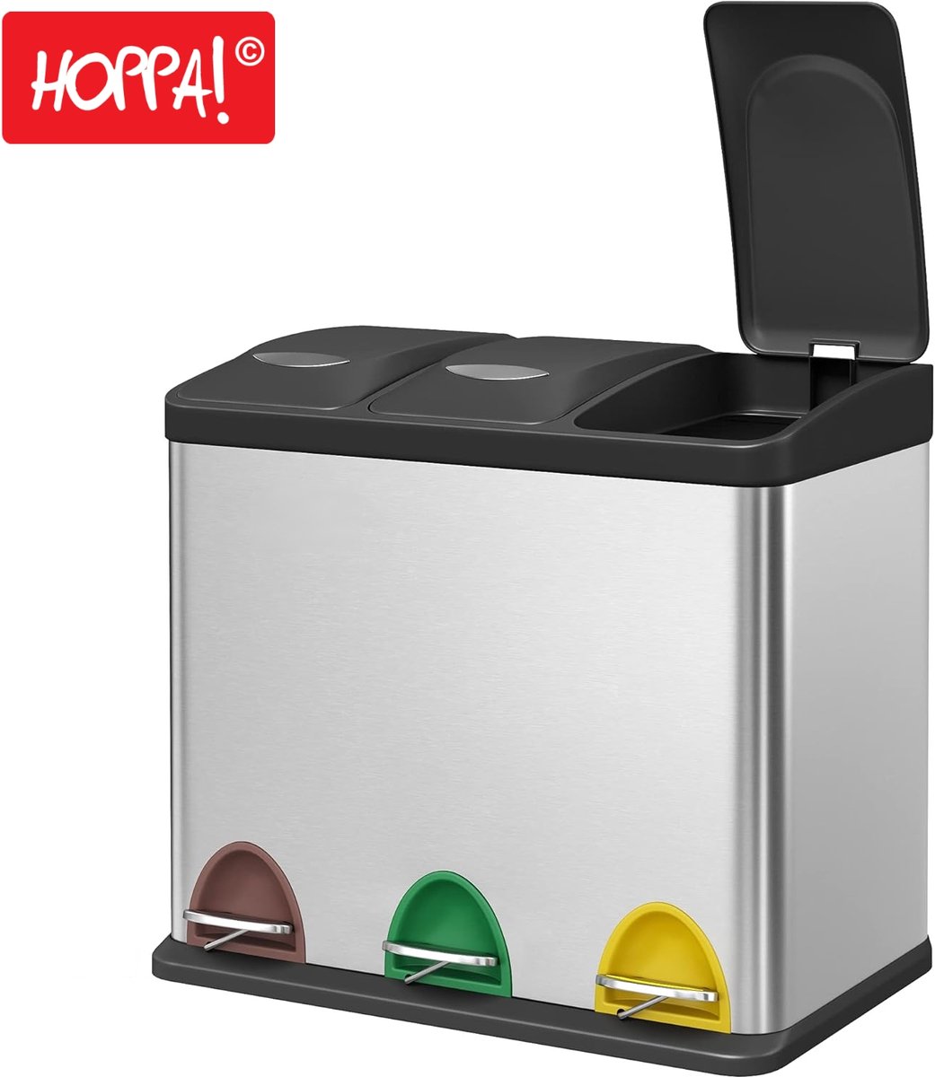 Hoppa! - Prullenbak 24L - RookGrijs - Kunststof - 46,5 x 26,5 x 65 cm (B x D x H)