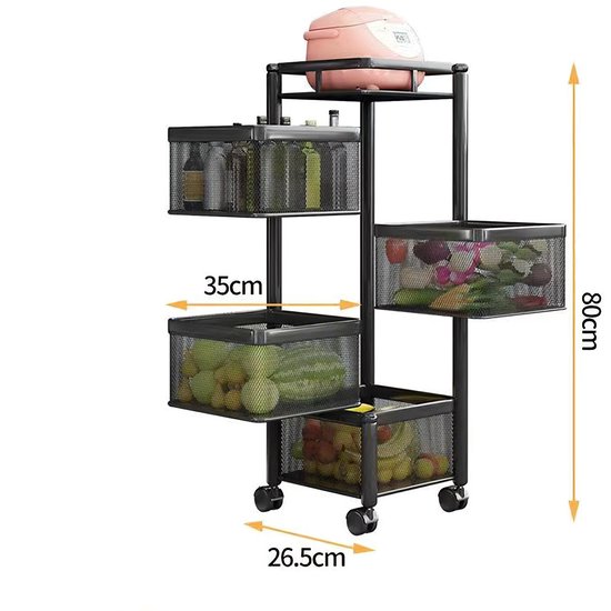 Desserte sur roulettes - Desserte de cuisine - Desserte de service - 4 niveaux - Zwart - Desserte de rangement - Organisateur - Mobile et fixe - Salle de bain - Cuisine - Salon - Ranger
