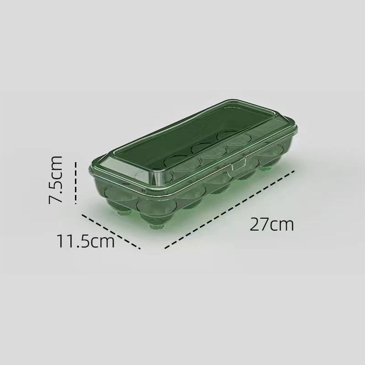 Universeel transparant eierrek, bewaarbakje met deksel, koelkastorganizer, 1 stuk, transparant groen, geschikt voor 10 eieren