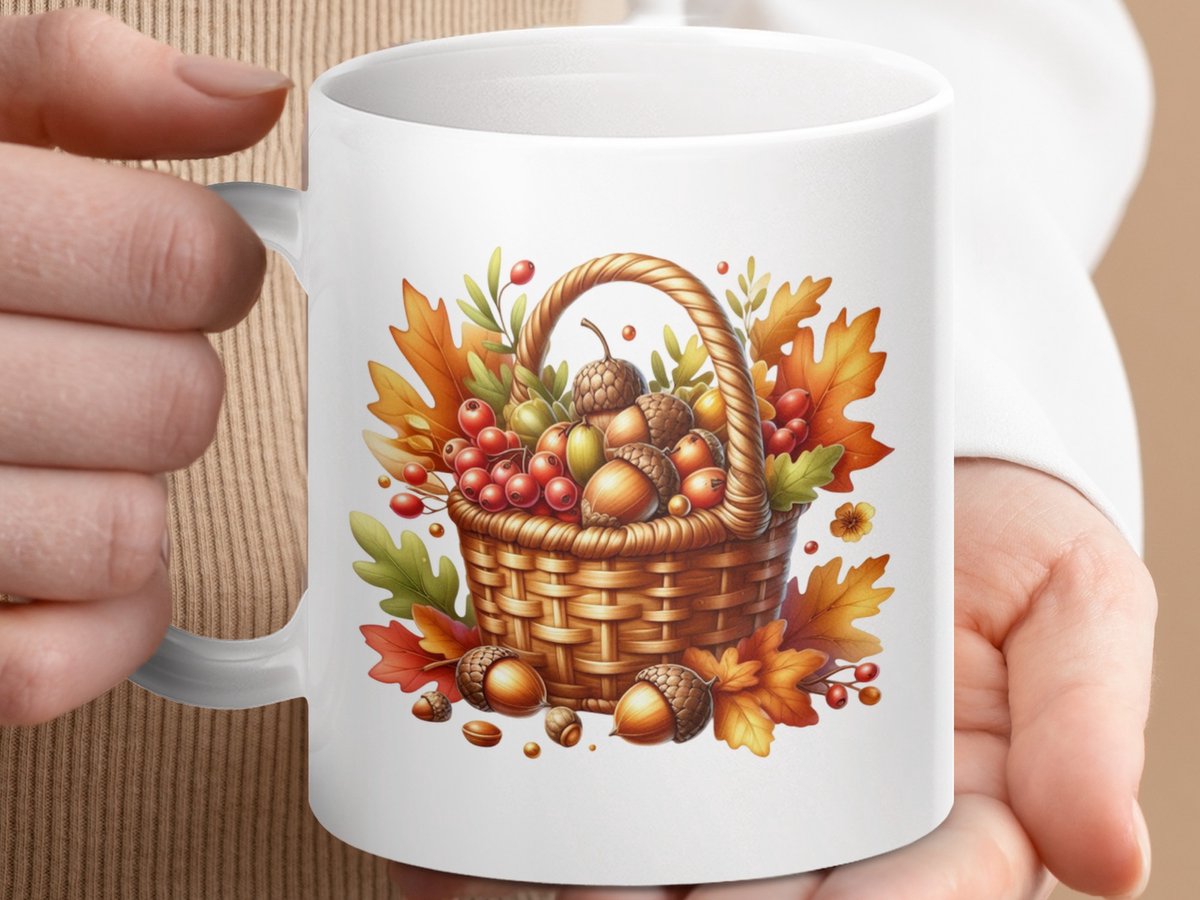 Mok Herfst oogst Mand, Eikels en bladeren, seizoensmok, herfst theemok, koffiemok cadeau