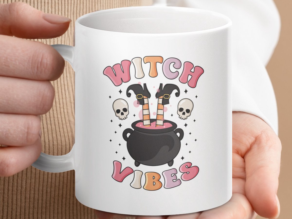 Mok Heks Vibes Mok, Retro Halloween, Grappige Herfst Mok, Toverdrank Ketel Mok, Heksenvoet