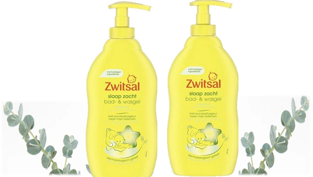 Zwitsal Slaap Zacht Eucalyptus en Kamille Bad & Wasgel - Duopack Pomp