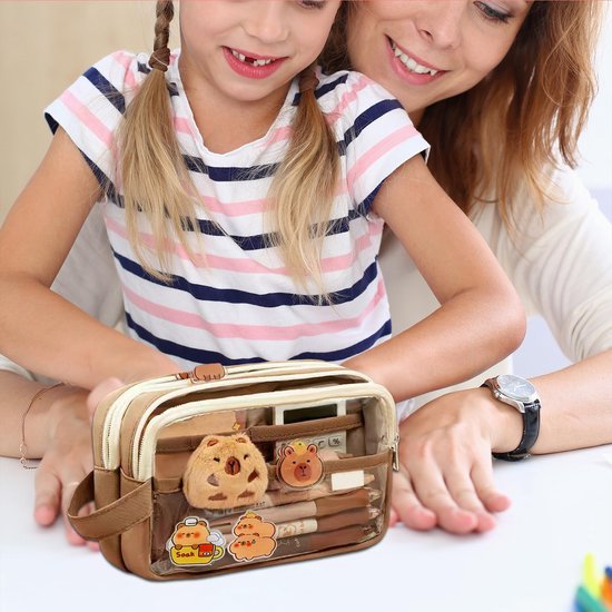 Namajunas - Trousse Capybara - Trousse pour Garçons et Filles - Étuis scolaires - Avec 6 Stylos Capybara et une peluche Capybara - 5 compartiments - Fournitures scolaires