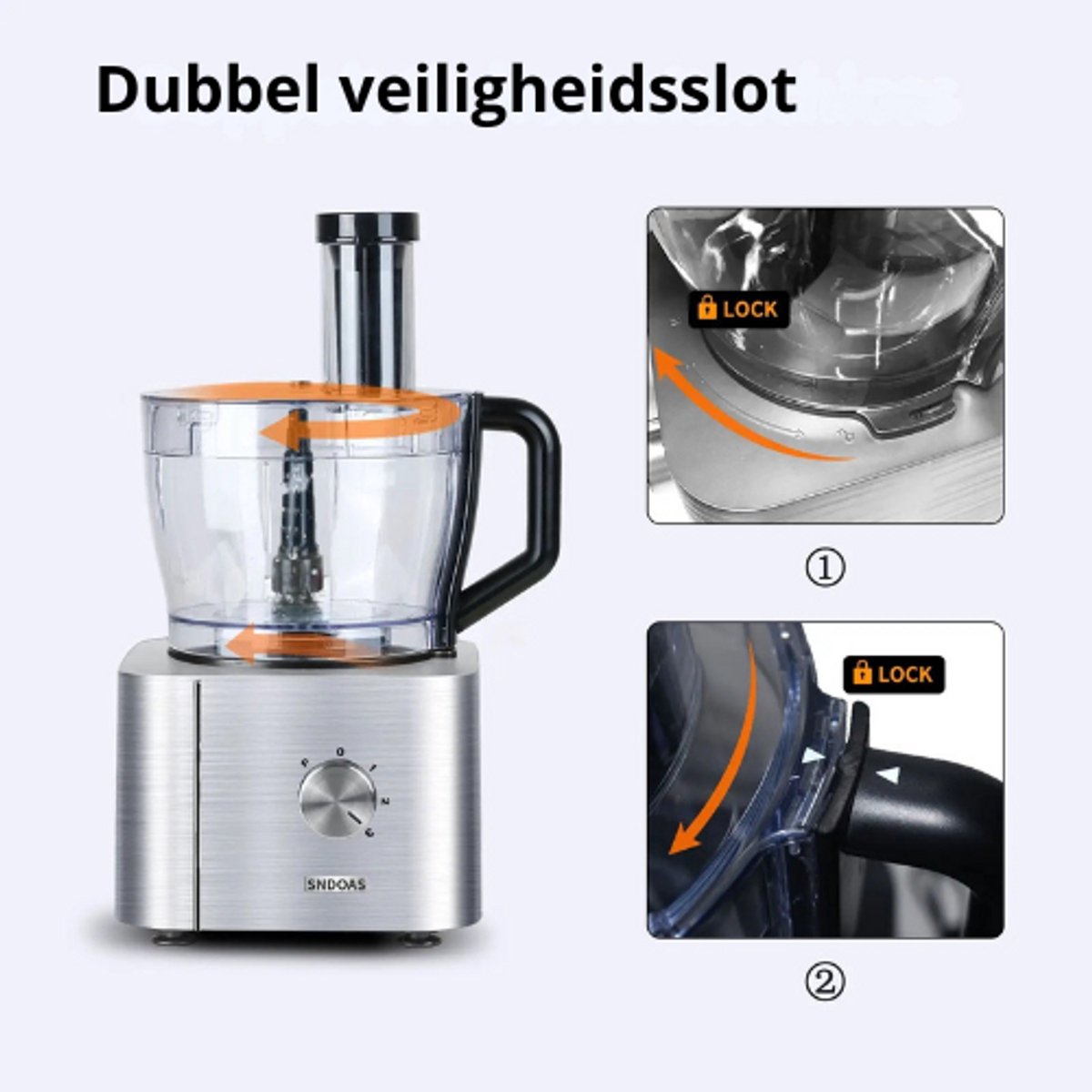 Hennova Keukenmachine - Blender - Mixer - Foodprocessor - Antislip voetjes - Gemakkelijk te gebruiken - Verschillende snelheden - 1100W - Zilver — afbeelding 7