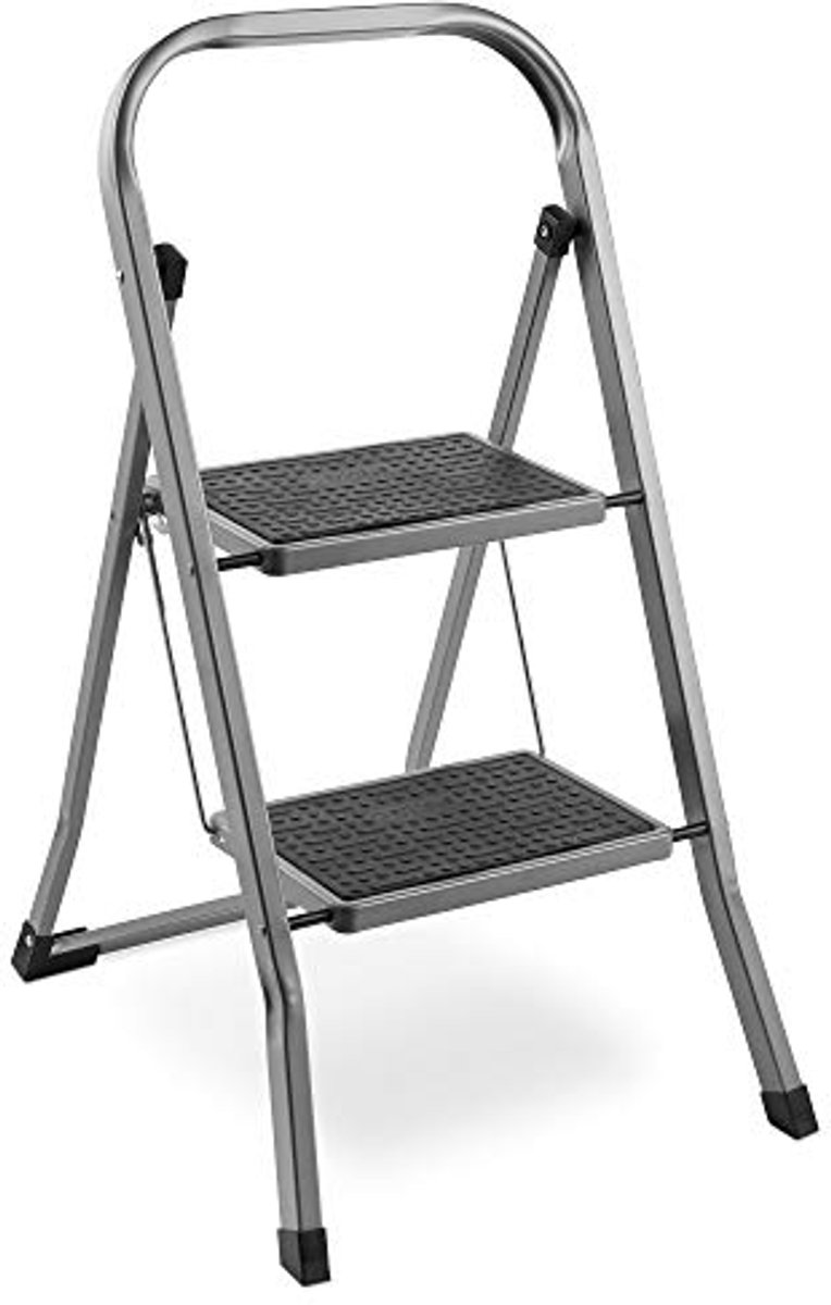 Image of 2-treeds stalen trap met antislipvoeten - Inklapbaar en ruimtebesparend voor huis en garage
