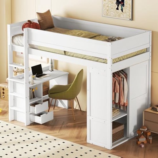 De Beddenkoning Hoogslaper MoMo - Met kast, bureau en logeerbed