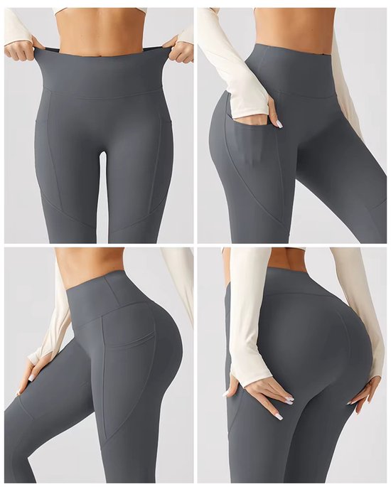 Sportlegging met zakje dames - Sportkleding dames - Sportbroek dames - High waist Sportlegging - Shape legging - Hardloopbroek dames - yoga legging dames - Grijs Maat S - Gym Revolution van Merkloos — afbeelding 3