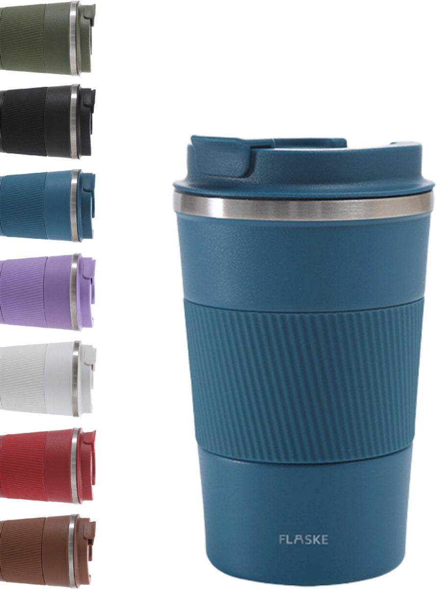 FLASKE Koffiebeker Coffee Cup Big 380ML - Water - RVS Koffiebeker to Go van 380ML