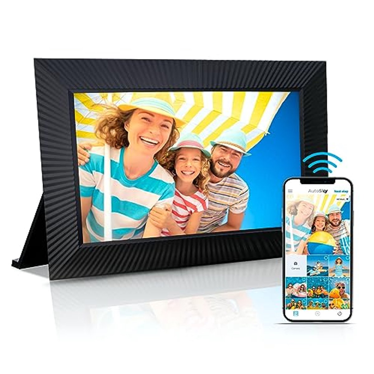 Digitale fotolijst voor video's en foto's met draadloos opladen, 10,1 inch display, personaliseerbaar