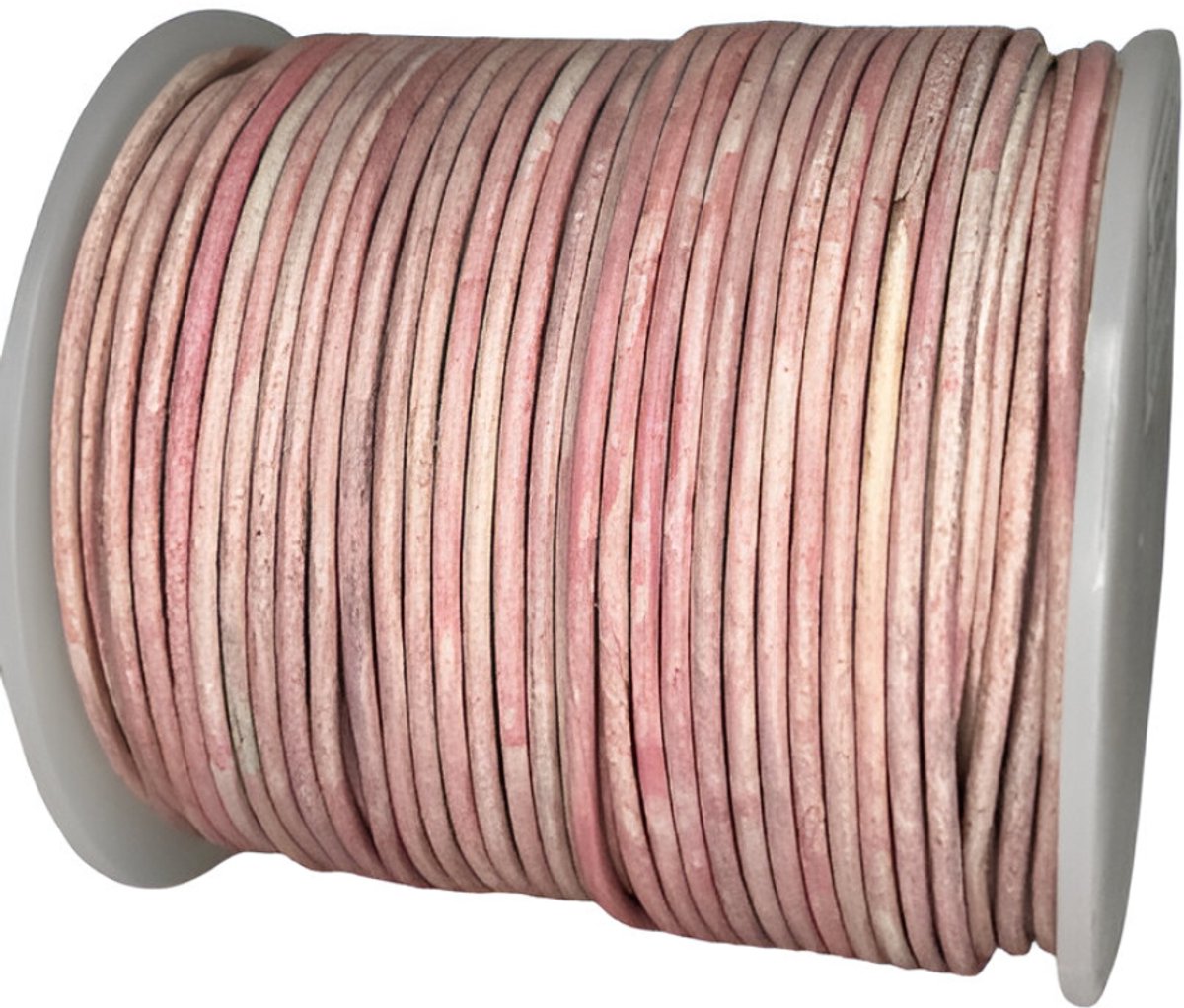 Leren Koord Rond, 50 m x 1.5 mm - Rond Lederen Koord, Voor Halskettingen, Armbanden, Sieraden, Knutselkralen en Veters (Vintage Pink)