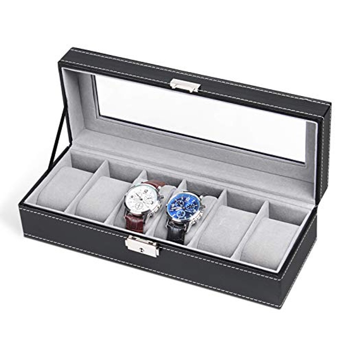 Zwarte Horloge Organizer met 6 Vakken voor Mannen - Horloge Houder en Opberging