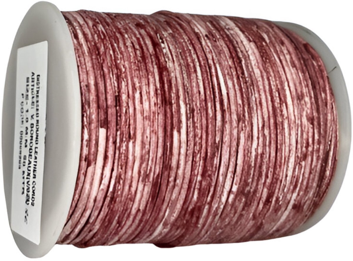 Leren Koord Rond, 50 m x 1 mm - Rond Lederen Koord, Voor Halskettingen, Armbanden, Sieraden, Knutselkralen en Veters (Vintage Bordeaux)