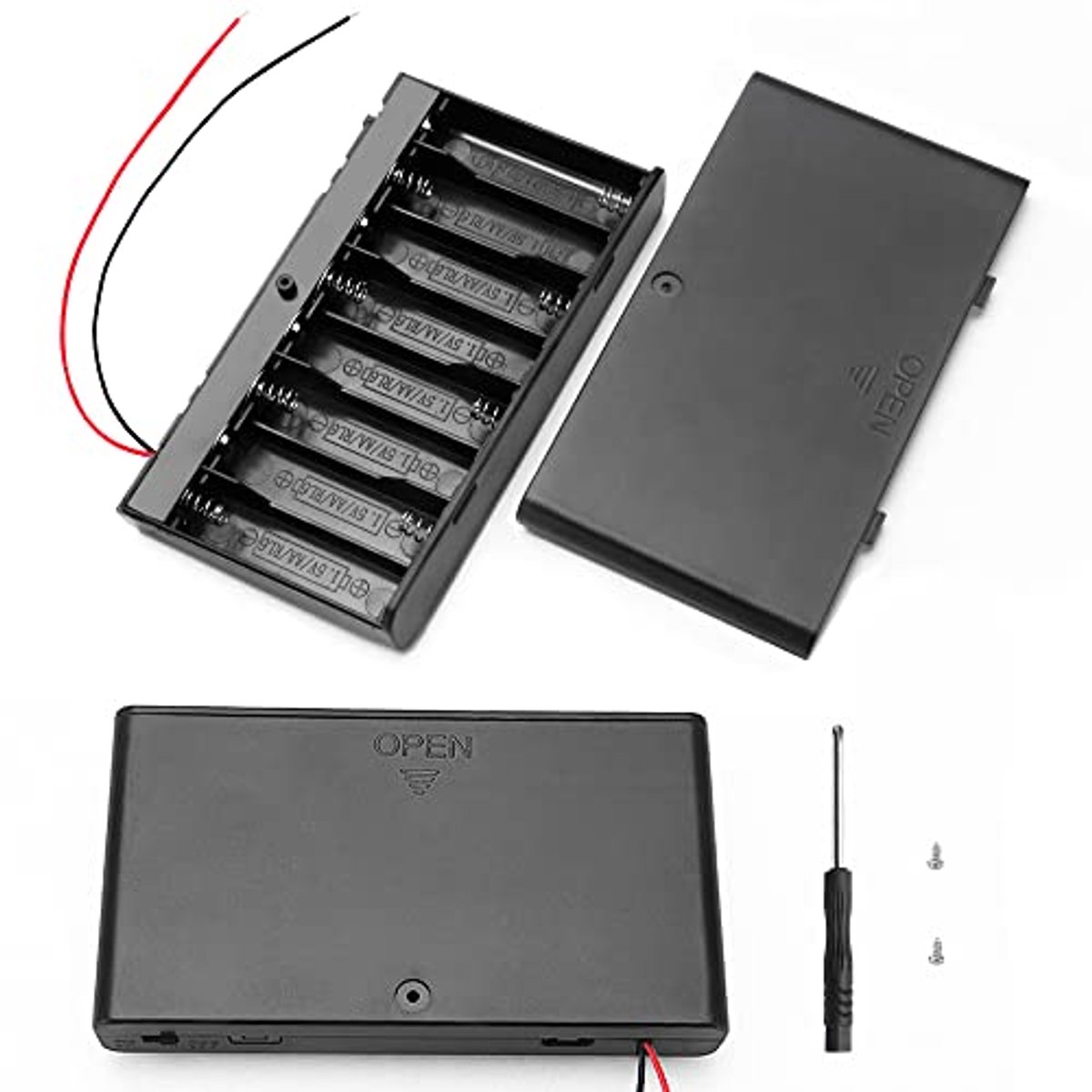 12V AA Batterijhouder met AAN/UIT Schakelaar en Draadgeleiders - 2 Stuks