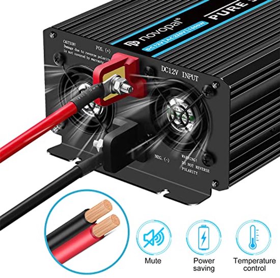 Omvormer 1000W Zuivere Sinus 12V naar 230V met Afstandsbediening en Koelventilatoren