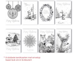 LMWK001 - 8 Kerstkaarten kleuren volwassenen - 8 kerstkaarten om in te kleuren - Kleurkaarten - Kleurkerstkaarten - Kerstkaarten maken - Kerstkaarten maken voor volwassenen - kerstkaarten maken - Kerstkaarten - Kerstkaarten met enveloppen
