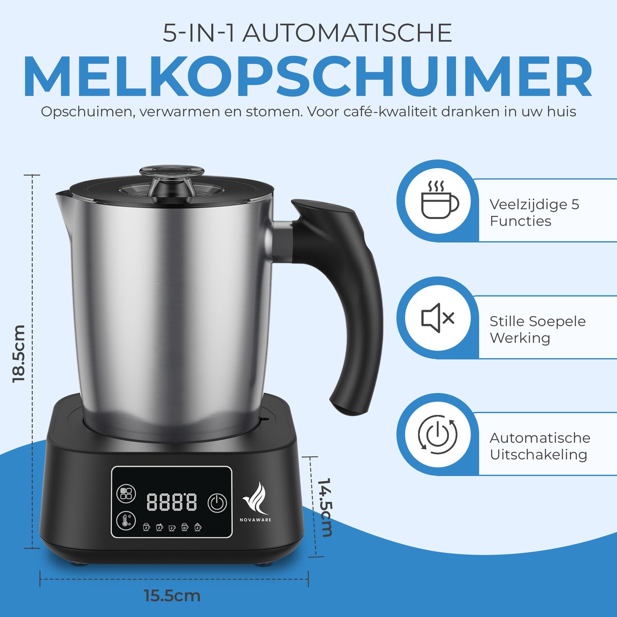 NWOUIIAY Mousseur à Lait Électrique Automatique 5 en 1 350 ML Mouss