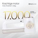 Wit, krachtig apparaat met gouden accenten en draaiende interne motoraandrijving, met 17.000 rotaties per minuut.