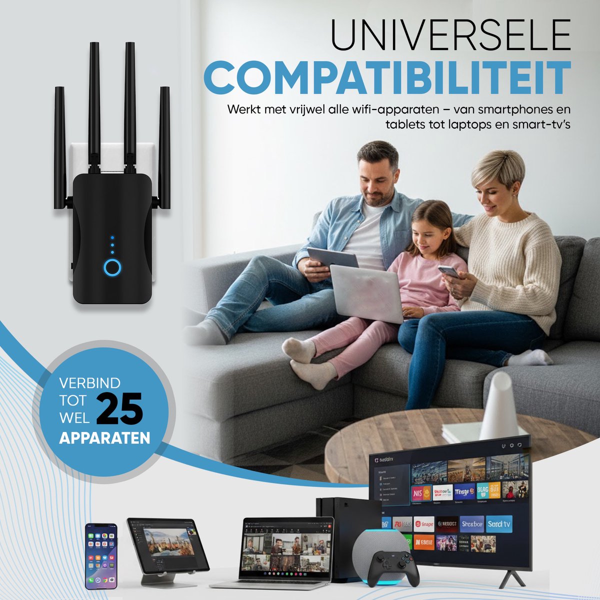 Muring WiFi Versterker Dual Band 1200 Mbps - Zwart thumbnail 4