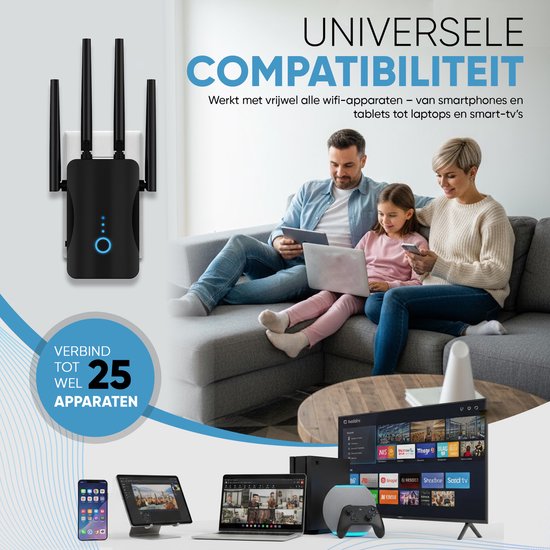 Amplificateur Wi-Fi Muring avec prise secteur - Dual bande 2,4 GHz et 5 GHz - 1 200 Mbit/s - Wi-Fi 5 - Répéteur Wi-Fi - Booster Wi-Fi - Extension Wi-Fi - Zwart
