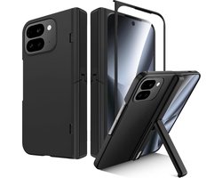 Zandarix Geschikt voor Google Pixel 10 Pro Fold - Case met Kickstand - Scharnierbescherming - Ingebouwde glazen schermbeschermer - Back Cover Hoesje - Zwart