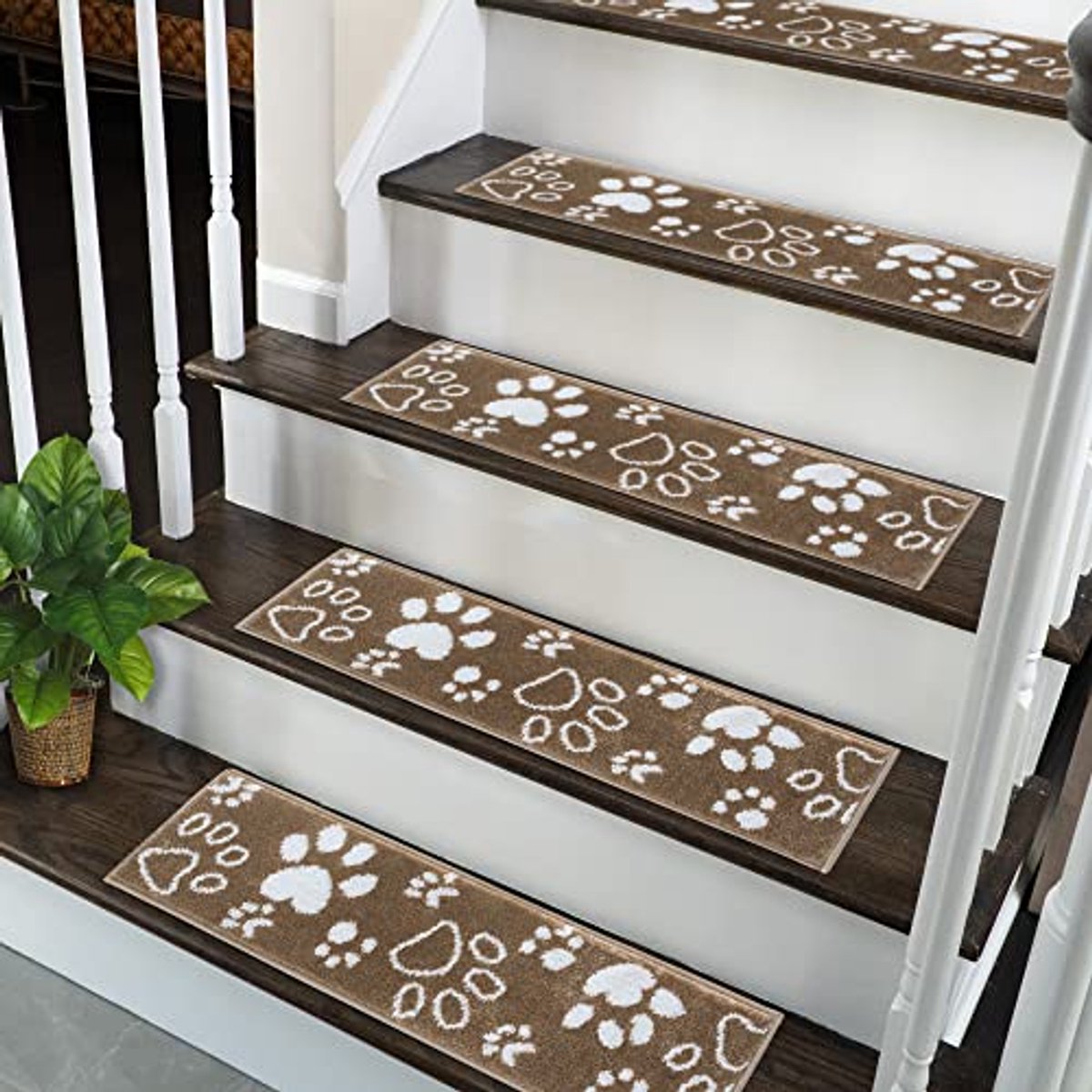 Traploopvlakken 9 inch x 28 inch - Set van 7 - Zachte, gezellige en duurzame traptreden in beige en wit