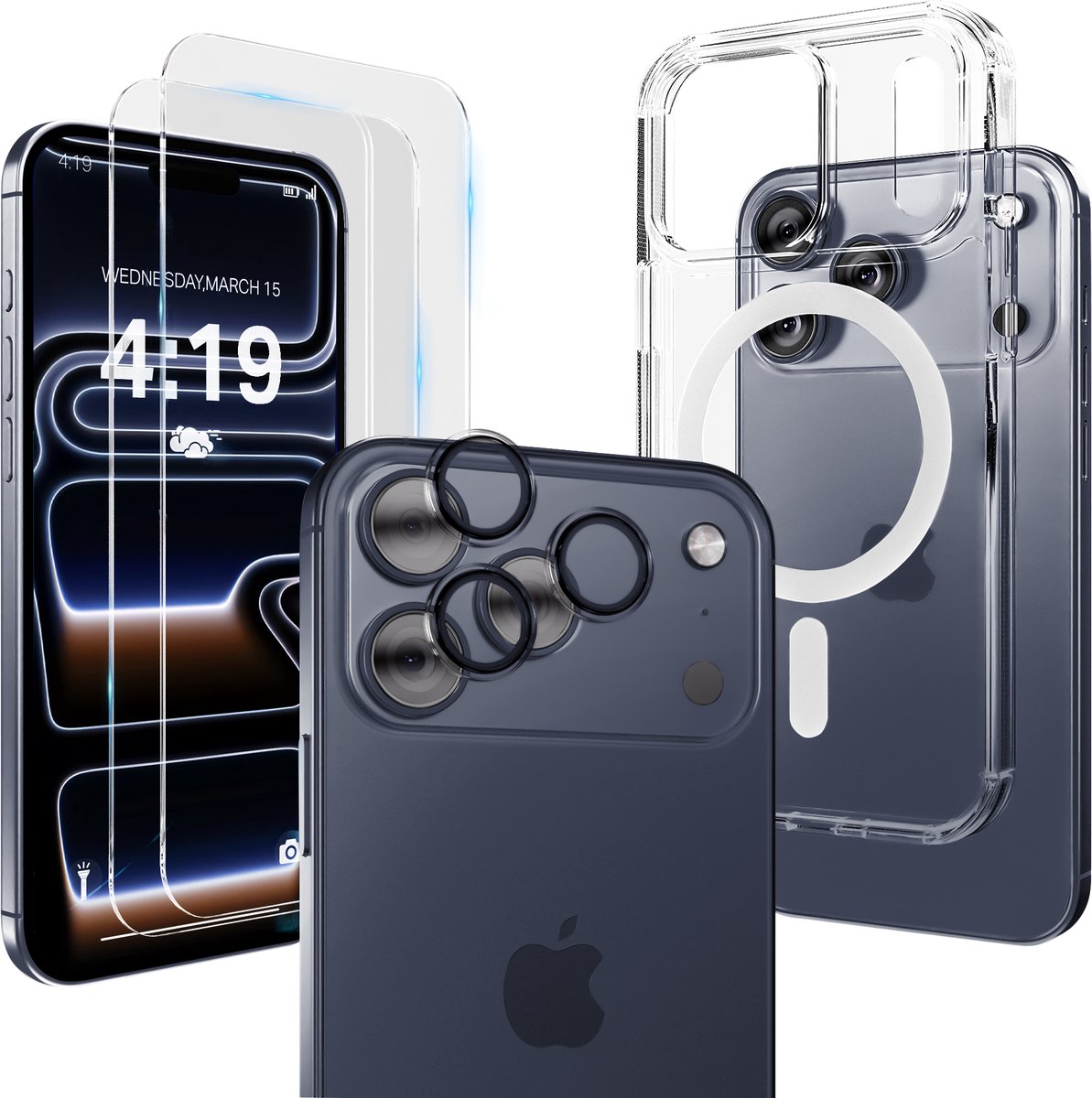 Hoesje Geschikt voor iPhone 17 Pro Transparant - 2x Screenprotector - Geschikt voor MagSafe - Camera Lens Protector - Anti Shock