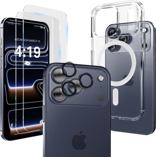 Coque pour iPhone 17 Pro MagSafe Transparente - 2 Protections d'écran - Protection d'objectif - Antichoc