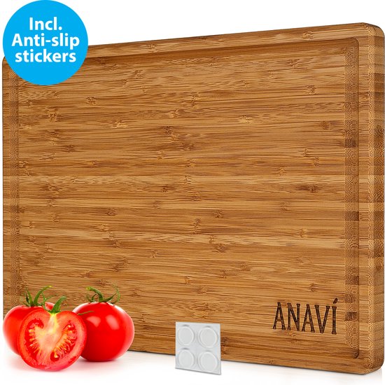 Anaví Bamboe Snijplank – Houten Snijplank met Handvaten – Snijplank met Sapgeul - Antibacterieel - 40x28x2,5 cm - Borrelplank