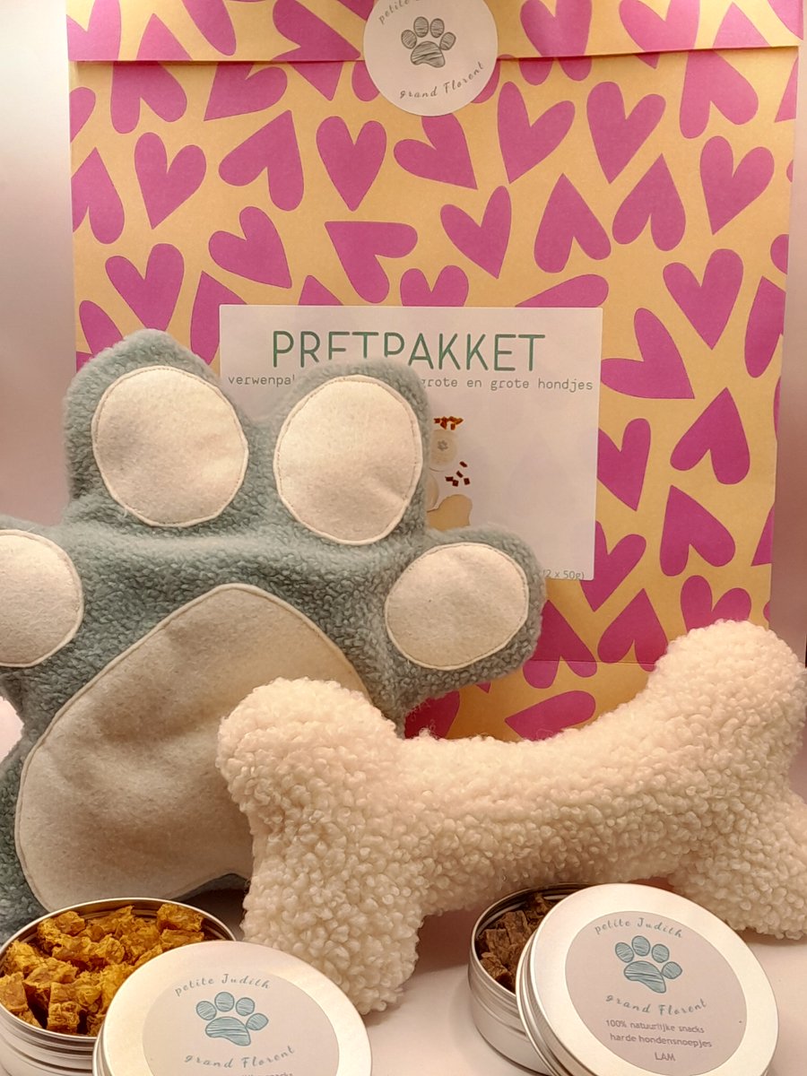 cadeau voor honden - Pretpakket hond – honden speelgoed - hondensnack - Verwenpakket voor middelgrote en grote honden - Judith & Florent