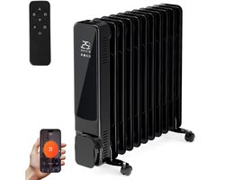 Elektrische Olieradiator 2500 W Elektronische thermostaat Mobiele afstandsbediening met WiFi-display Zwart