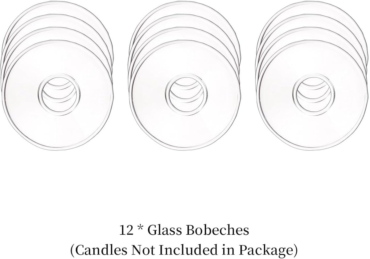 Famanu Heldere Kandelaars Houder, Taper Kaars Houder Glas Bobeche Set Van 12, Ronde Kaars Beschermer Voor Kerstmis Kaarshouders Helder-Plat