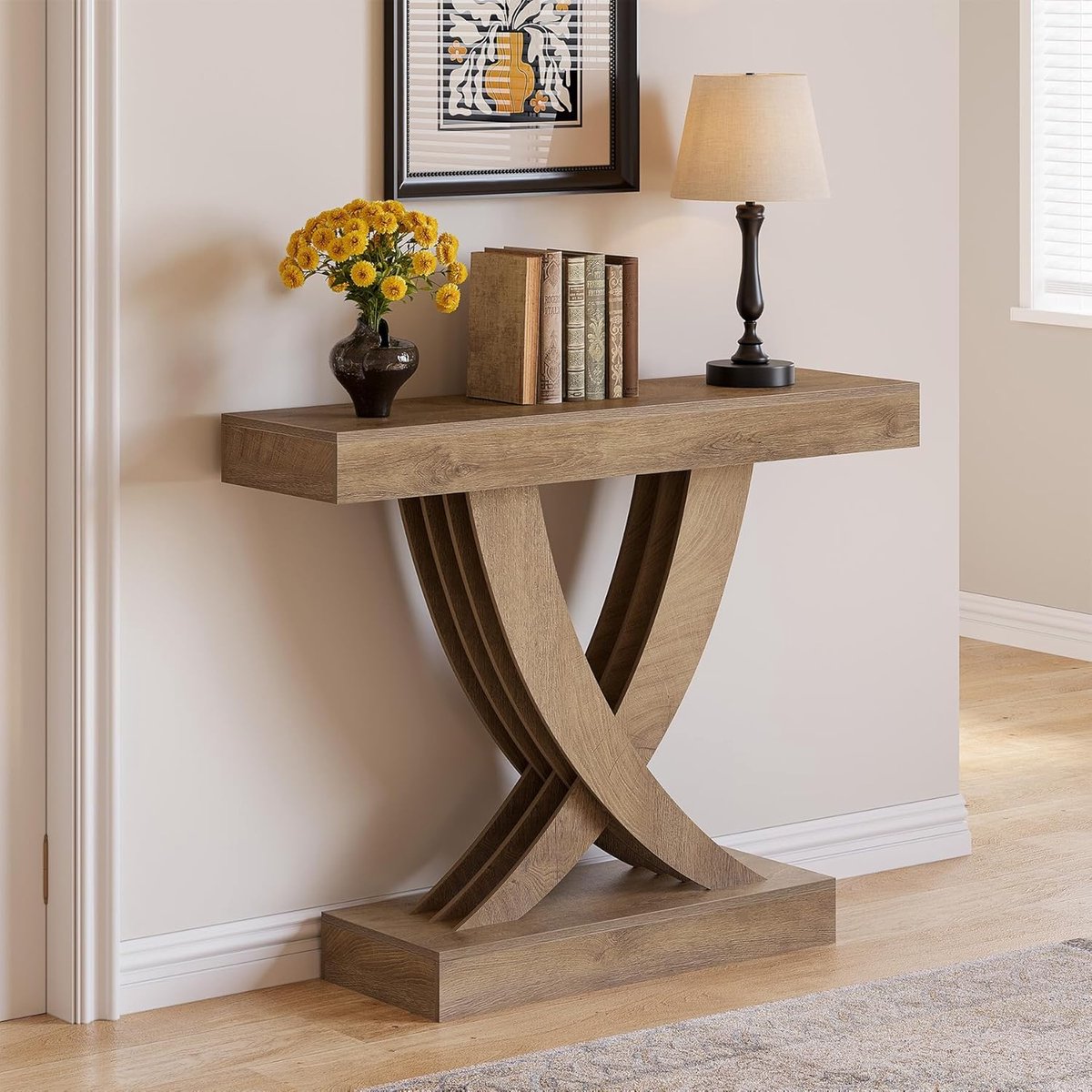 Tribesigns Consoletafel - Sidetable - Hout - Bruin - Industrieel - 110 x 30 x 85 cm - Console Tafel voor Hal, Woonkamer, Entree