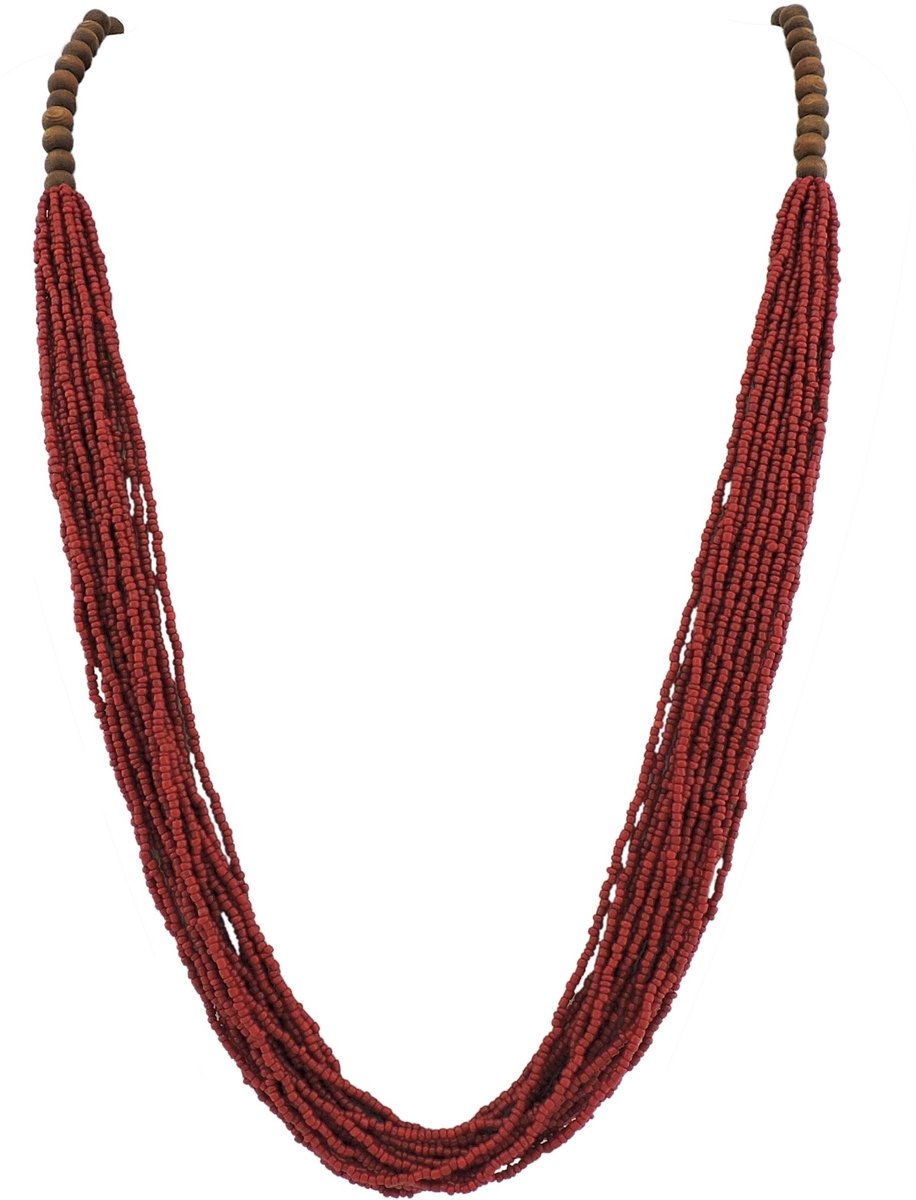 Lange, handgemaakte statement ketting met meerdere rijen kralen en geschenkdoos (NK-10407), Metaal, Niet bekend, Metaal, niet bekend