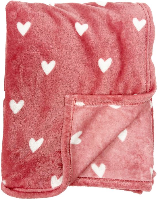 Textino HARTJES - Plaid 140x180 cm - zachte stof - Roze - Valentijn, Cadeau, Liefde