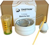 Dastium Home Matcha Set - 5 delige Matcha Starterset - Matcha Klopper - Matcha Kom - Matcha Zeef - Matcha Thee Set - Natuurlijke Vorm Wit
