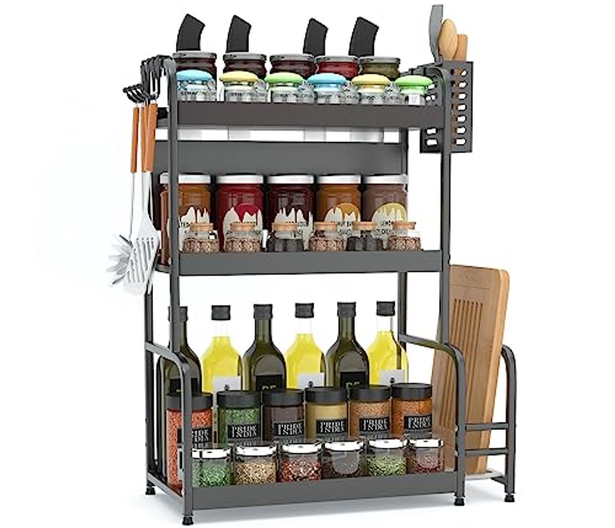 Zwart Spijzenrek met Houders voor Keuken en Huishouding - Organisator - 63x49x22.5cm